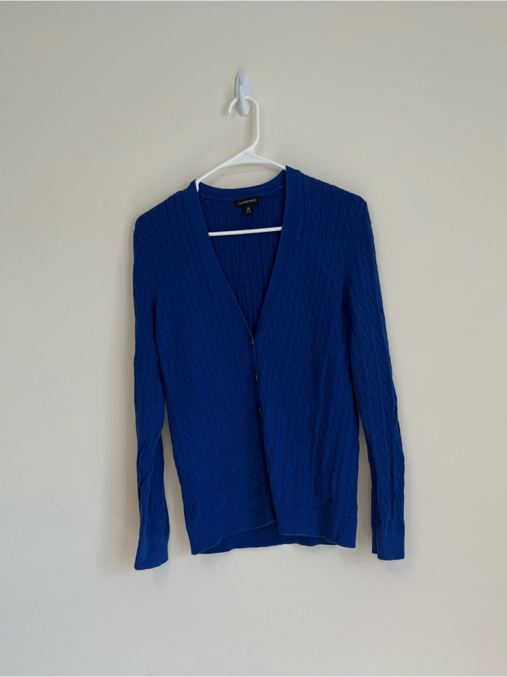 Lands' End Women's Cobalt Cable-Knit V-Neck Cardigan